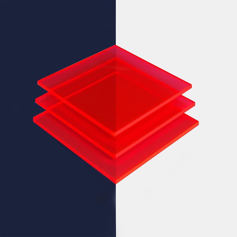 CLEARANCE: 3mm Fluorescent Red Acrylic, 500x310mm
