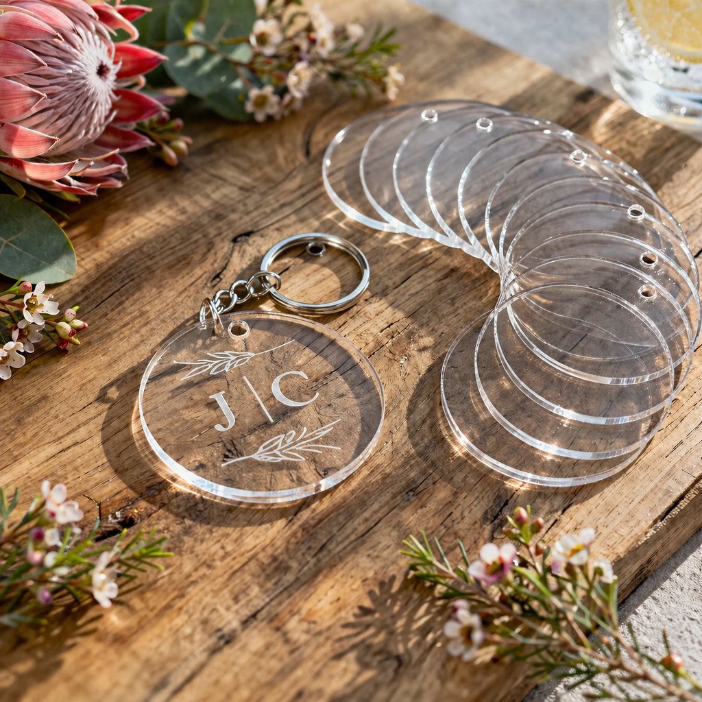 Clear Round Keyring Blanks with Keychains – Set of 10 (50mm)