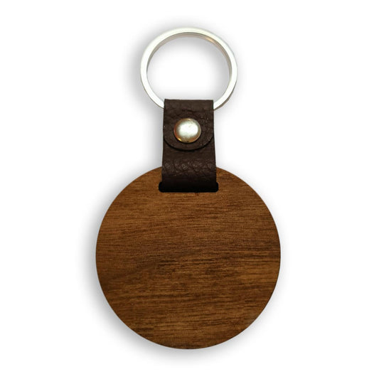 6mm Walnut & Leather Keyrings, Round - Pack of 10