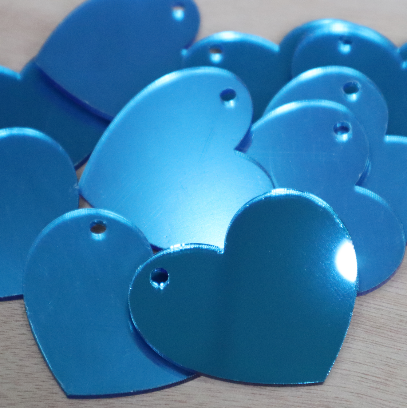 2mm Mirror Acrylic Heart Keyring Blanks (Pack of 10)
