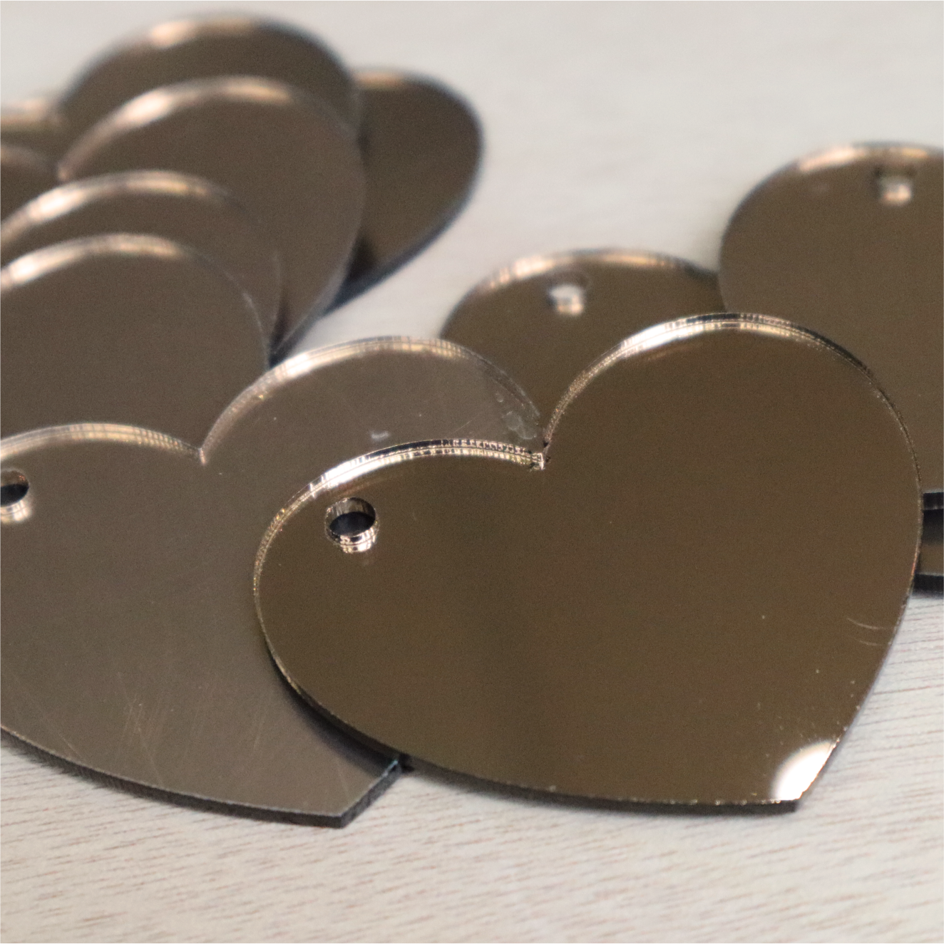 2mm Mirror Acrylic Heart Keyring Blanks (Pack of 10)