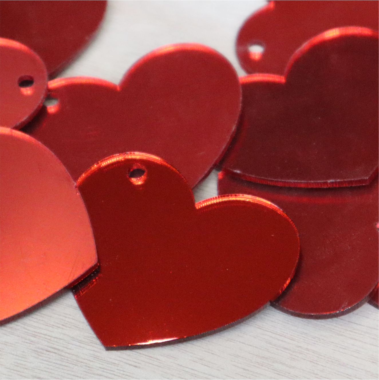 2mm Mirror Acrylic Heart Keyring Blanks (Pack of 10)