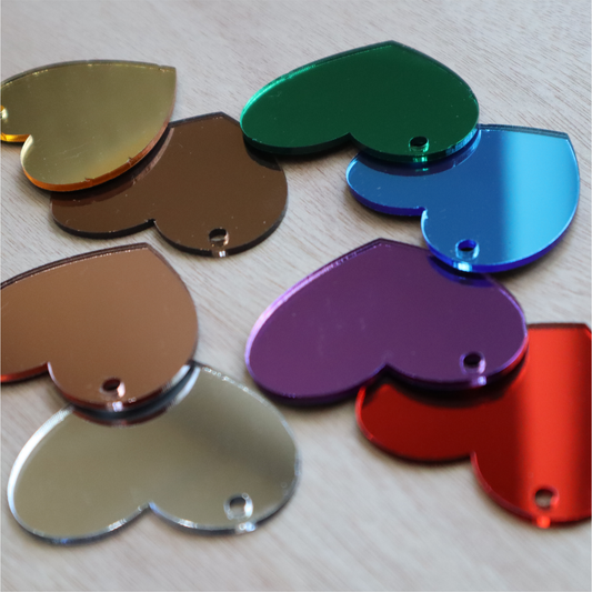 2mm Mirror Acrylic Heart Keyring Blanks (Pack of 10)