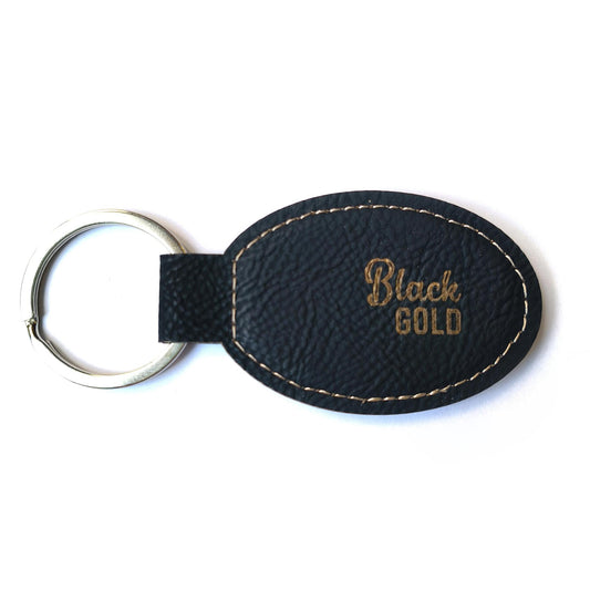 Black / Gold leatherette keychains - OVAL - Pack of 5