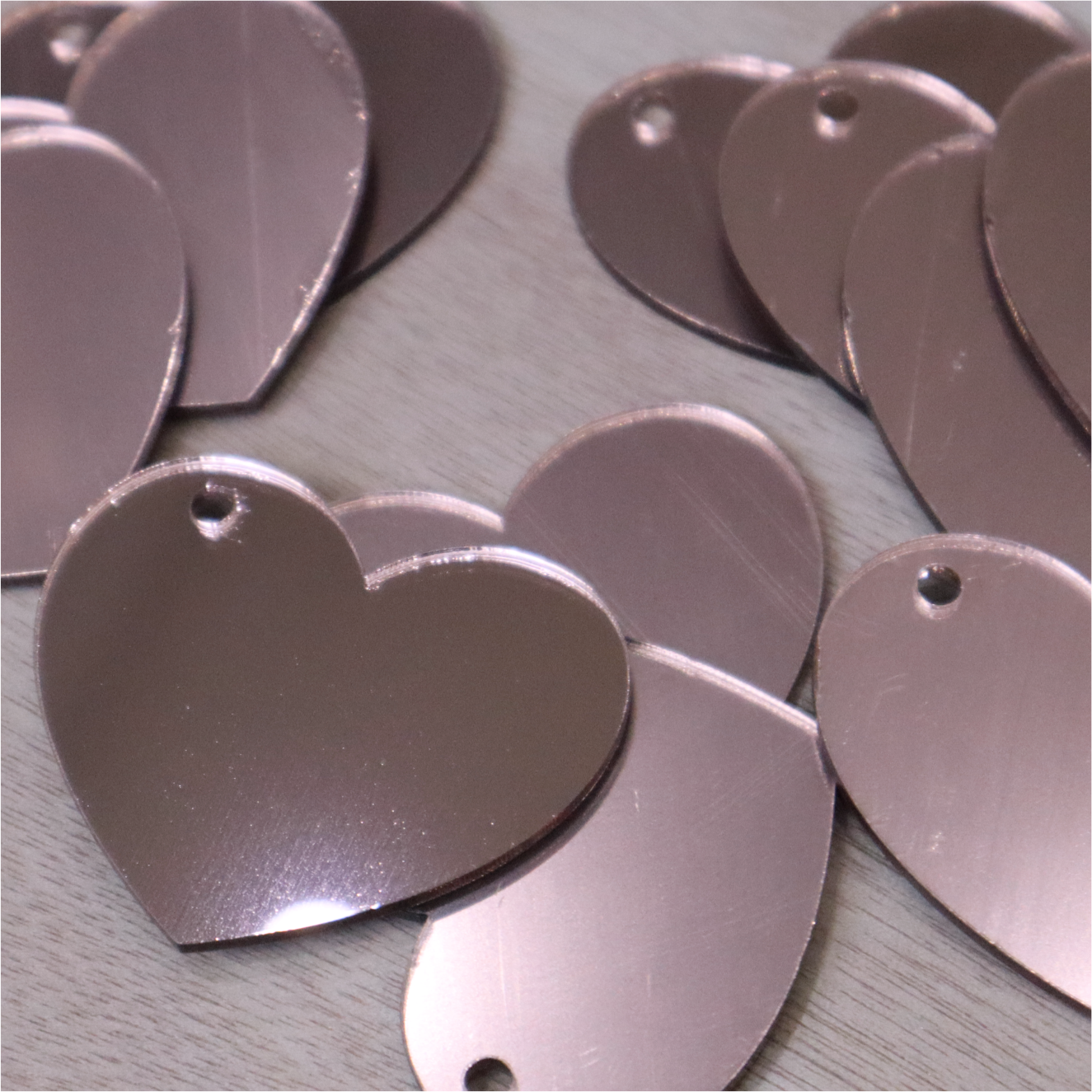 2mm Mirror Acrylic Heart Keyring Blanks (Pack of 10)