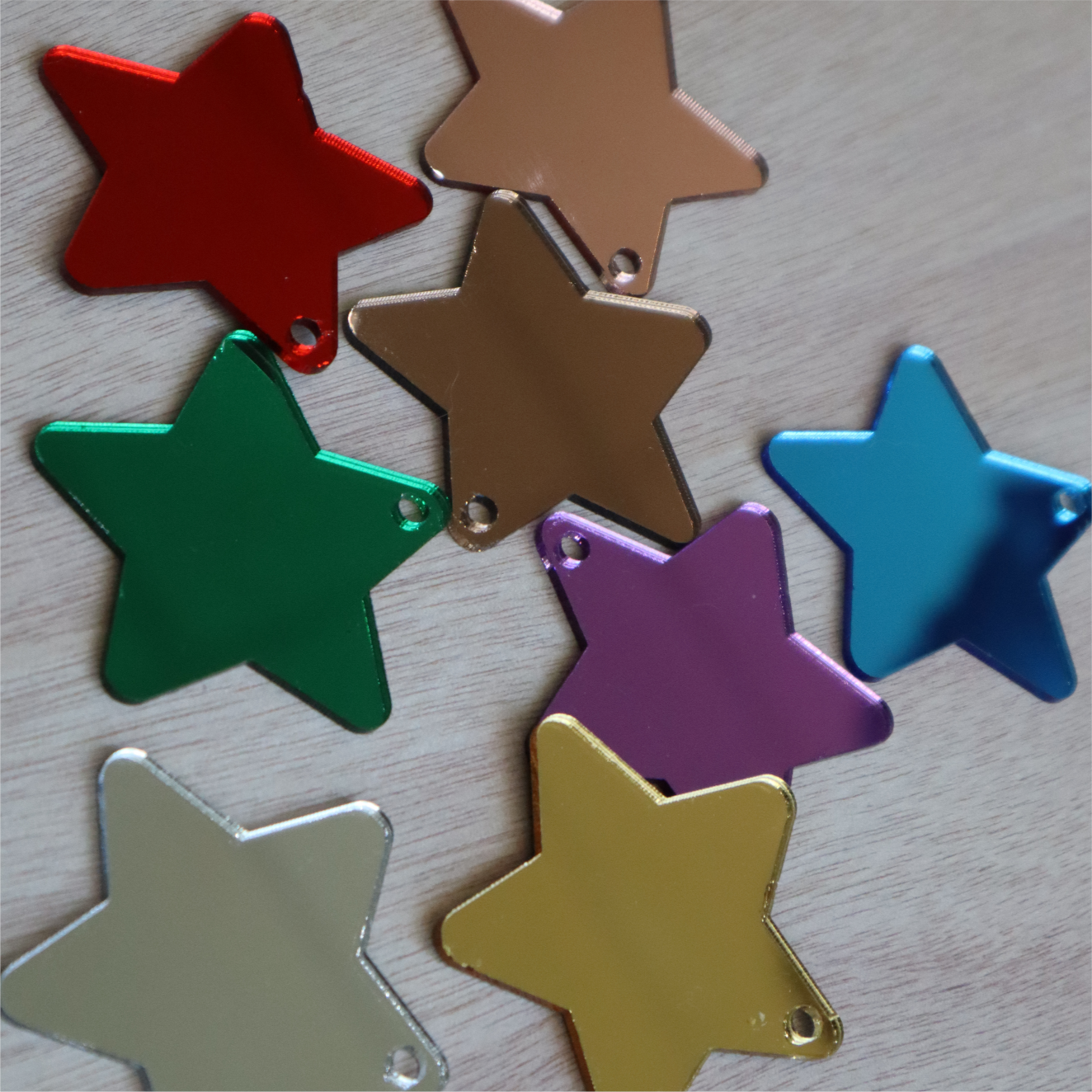 2mm Mirror Acrylic Star Keyring Blanks (Pack of 10)