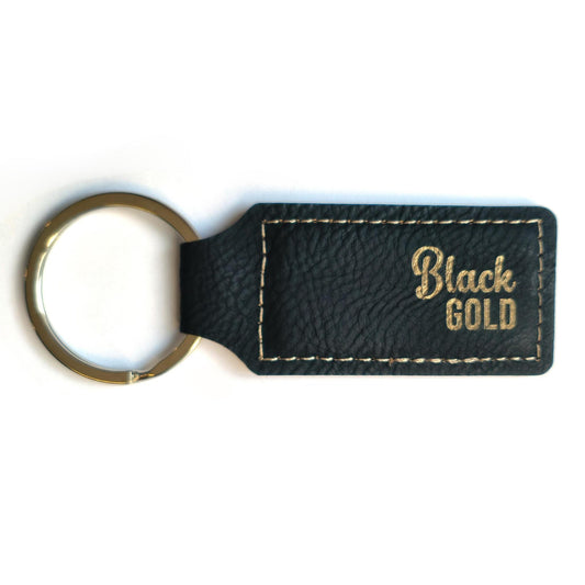 Black / Gold leatherette keychains - RECTANGULAR - Pack of 5