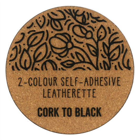 Cork / Black self-adhesive 2-colour leatherette, 600 x 400 x 1mm