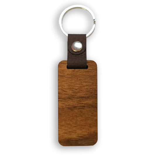 6mm Walnut & Leather Keyrings, Rectangular - Pack of 10