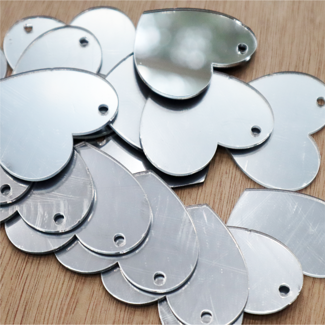 2mm Mirror Acrylic Heart Keyring Blanks (Pack of 10)