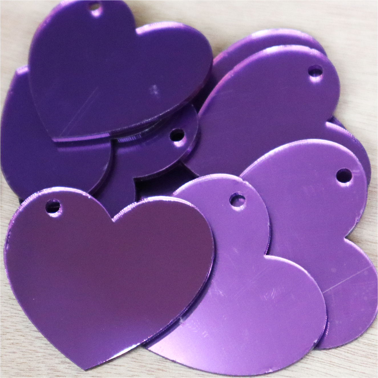2mm Mirror Acrylic Heart Keyring Blanks (Pack of 10)