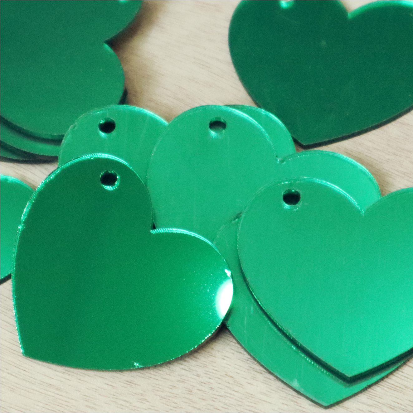 2mm Mirror Acrylic Heart Keyring Blanks (Pack of 10)