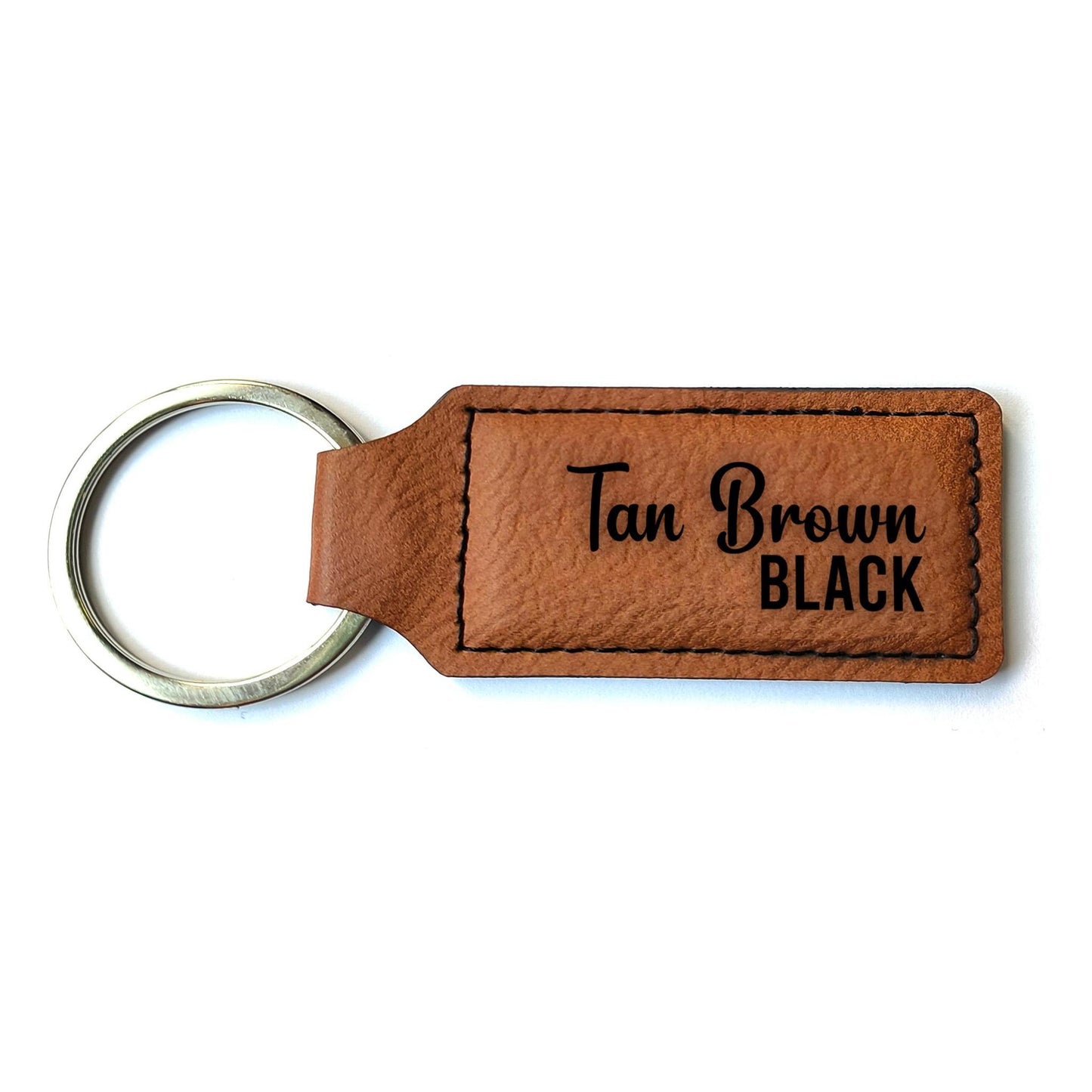 Tan Brown / Black leatherette keychains - RECTANGULAR - Pack of 5