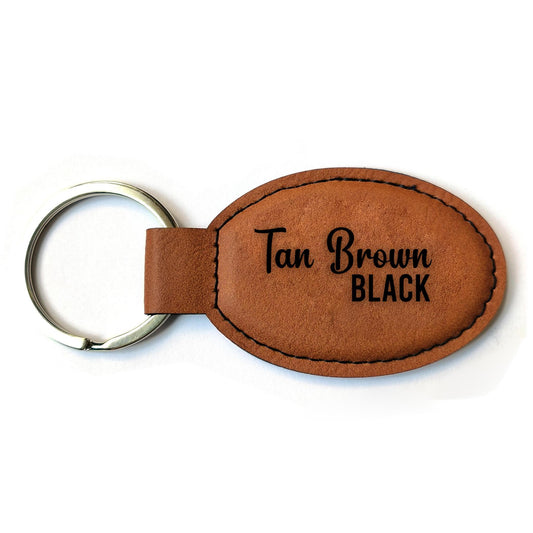 Tan Brown / Black leatherette keychains - OVAL - Pack of 5